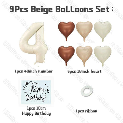 1 Set Beige Birthday Balloons Cream Beige Caramel Number 0-9 Balloon Custom Name Stickers for Birthday Anniversary Party Decor - petguardiansupplies