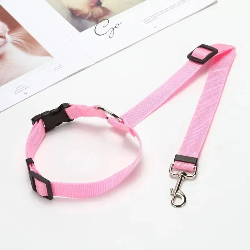 Solid Color Two-in-one Pet Car Seat Belt Nylon Lead Leash Backseat Safety Belt Adjustable Dogs Harness Collar Pet Accessories - petguardiansupplies