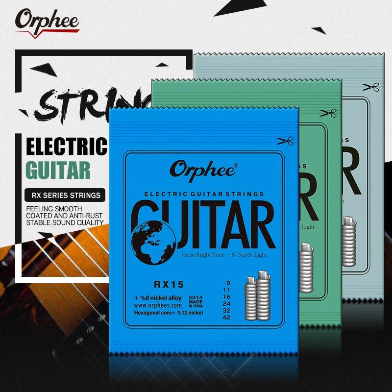 Orphee Electric Guitar Strings Set RX Series Hexagonal Carbon Steel 6 String for Electric Guitar Accessories Parts Practice Use - petguardiansupplies