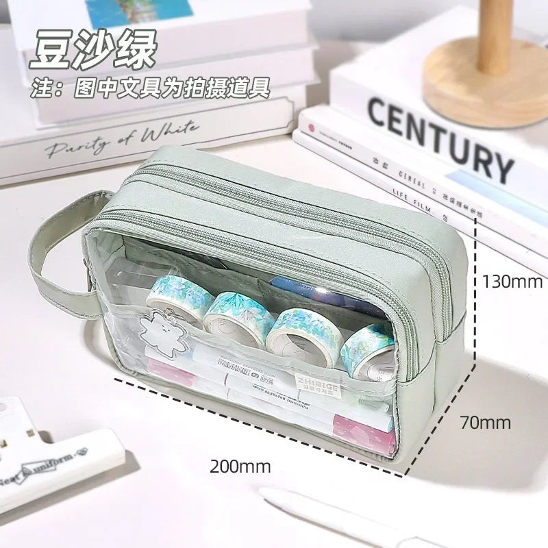 Simplicity Pencil Case for Kid Fashion Korean Solid Color Pencil Pouch Transparent Large Capacity Stationery Bag School Supplies - petguardiansupplies