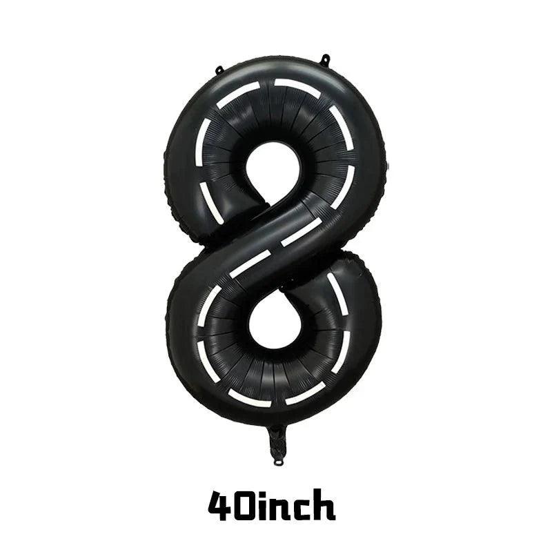 40inch Race Car Birthday Balloons Large Black Number 1 2 3 4 5 6 7 8 9 Foil Balloon for Kids Birthday Race Car Party Decor Suppl - petguardiansupplies