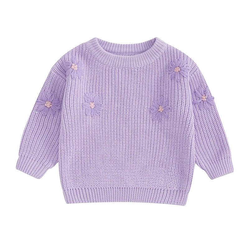 FOCUSNORM 0-3Y Autumn Winter Baby Girls Sweater Flower Embroidery Crew Neck Long Sleeve Kids Pullovers Fall Tops - petguardiansupplies