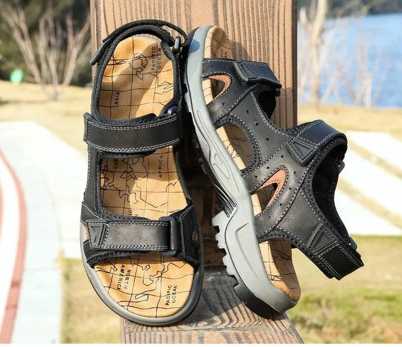 New Fashion Summer Leisure Men Shoes Beach Sandals High Quality Genuine Leather Sandals Soft Large Size Men's Sandals Size 38-48 - petguardiansupplies