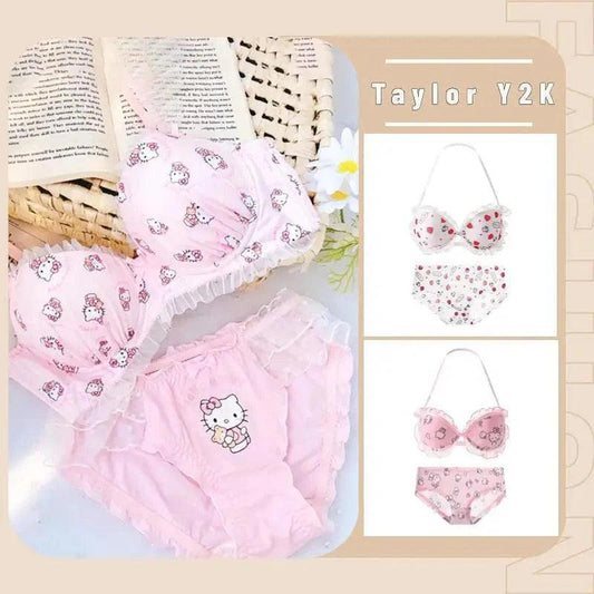 Sanrio Hello Kitty Pants Anime Figure Y2K Sweet Girl Pink Underwear Fashion Kawaii Small Chest Gathering Bra Without Steel Ring - petguardiansupplies