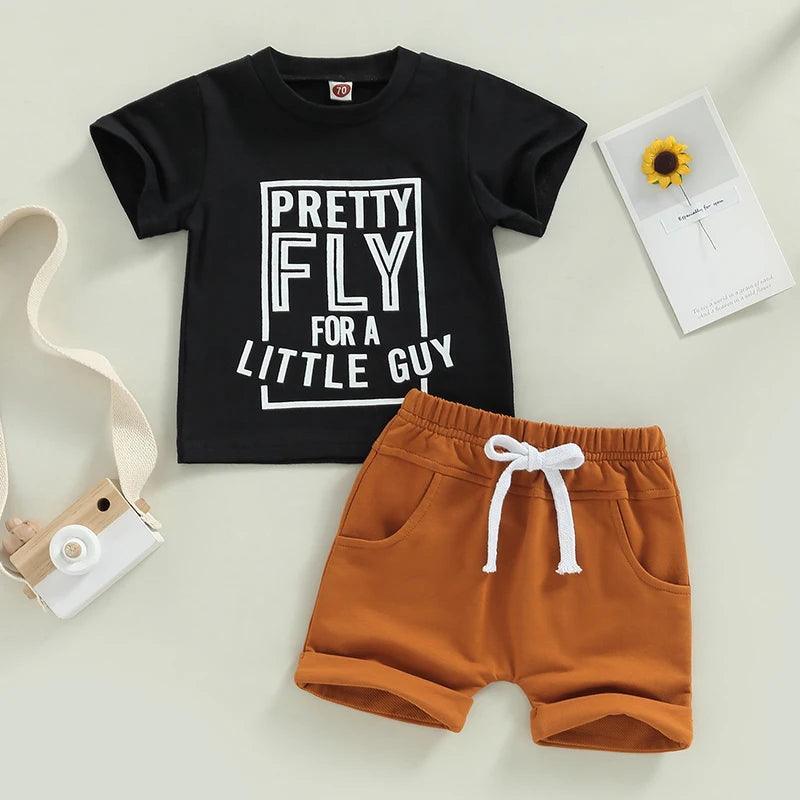 FOCUSNORM 2 Colors Toddler Baby Boys Summer Outfit Sets 0-3Y Short Sleeve Letter Print T-shirt + Solid Drawstring Shorts - petguardiansupplies