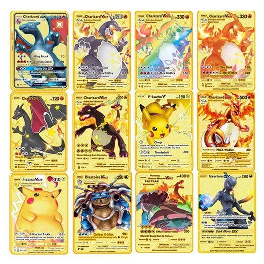 Pokemon English Metal Card Anime Pikachu Charizard Mewtwo Blastoise Vmax Shiny Letters Game Collection Card Kids Toy Gifts - petguardiansupplies