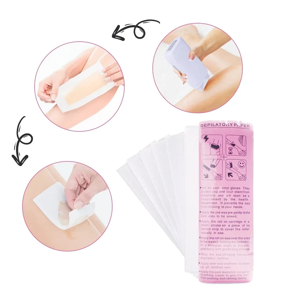 Honey Epilatory Waxing Kit Depilatory Roll on Wax Heater Machine with Refillable Wax Cream&100PCS Waxing Papers For Hair Removal - petguardiansupplies