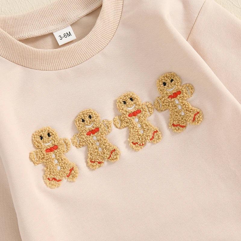 FOCUSNORM 0-18M Lovely Baby Boys Girls Christmas Romper Gingerbread Embroidery Long Sleeve Sweatshirt Jumpsuits - petguardiansupplies