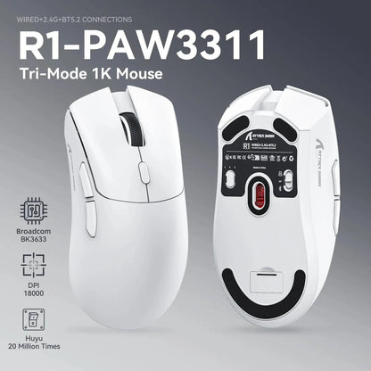 R1 Superlight Mouse Bluetooth 2.4G Wireless Gaming Mouse PixArt PAW3311 Gaming Sensor 6 Adjustable DPI for Office Game - petguardiansupplies