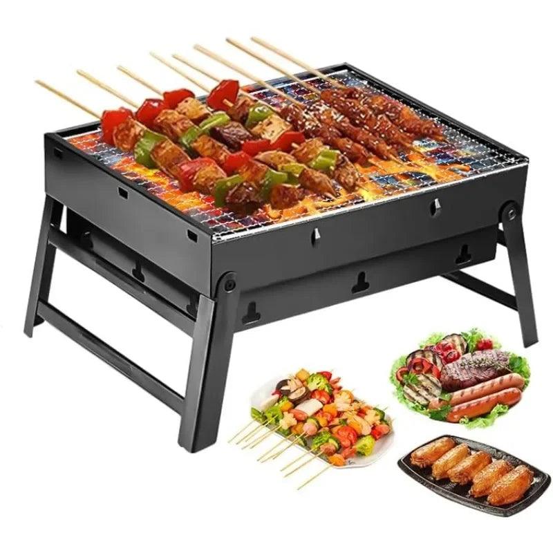 Portable Stainless Steel Folding BBQ Charcoal Grill Small Mini BBQ Tool Kit Outdoor Travel Cooking Camping Picnic Beach - petguardiansupplies