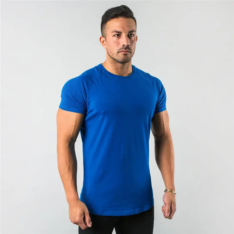 New Fashion Plain Tops Tees Fitness Mens T Shirt Short Sleeve Muscle Joggers Bodybuilding Tshirt Male Gym Clothes Slim Fit Shirt - petguardiansupplies