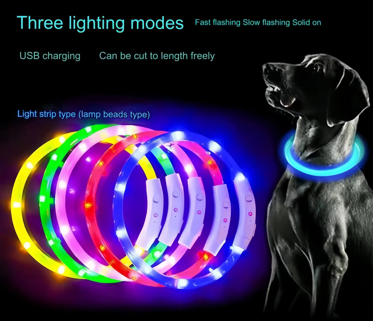 40/50/70cm Led Dog Collar USB Rechargeable Pet Dog Night Luminous Charge Collar Glowing Necklace Collar Safety Night Light - petguardiansupplies