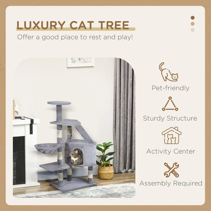 Cat Tree for Indoor Cats, Kitten Scratching Post, Scratching Pole, Climbing Activity Center, Playhouse, Pet Furniture, 125cm (Gr - petguardiansupplies