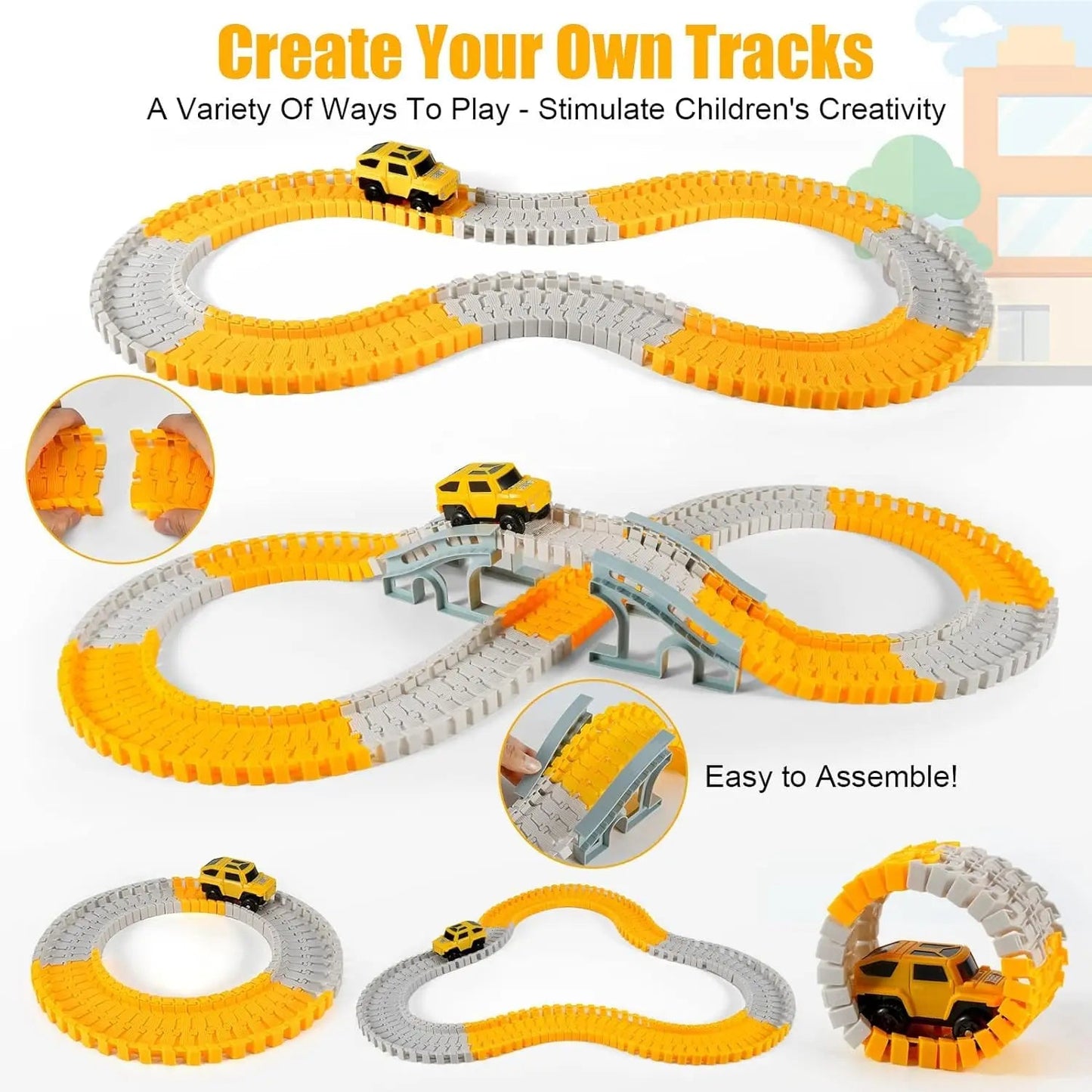 260 PCS Construction Race Tracks for Kids Toys, 2 Electric Cars, 4 Construction Cars, 1 Map & Flexible DIY Track Set for 3+ kids - petguardiansupplies