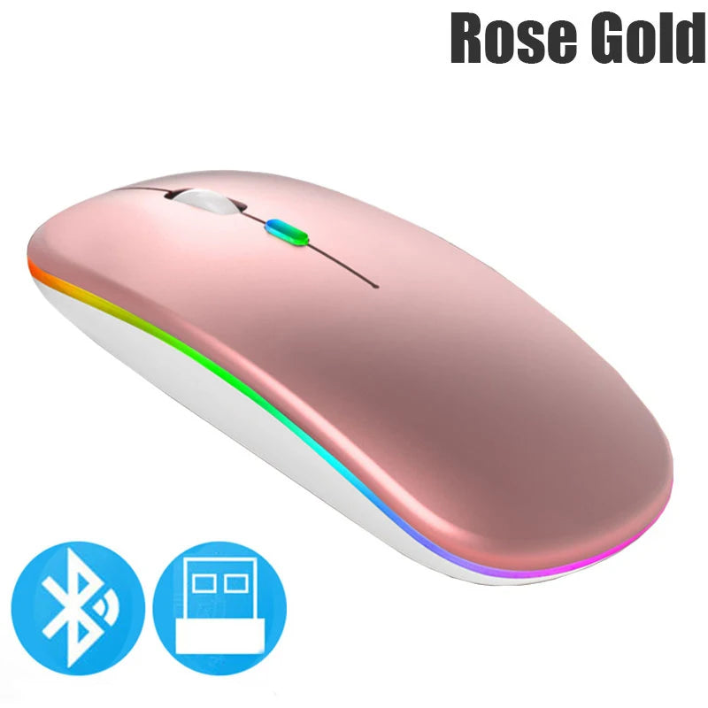 Wireless Mouse Bluetooth compatible 2.4GHz 1600DPI USB Rechargeable RGB Light Portable Mouse For Laptop Computer PC Macbook Game - petguardiansupplies