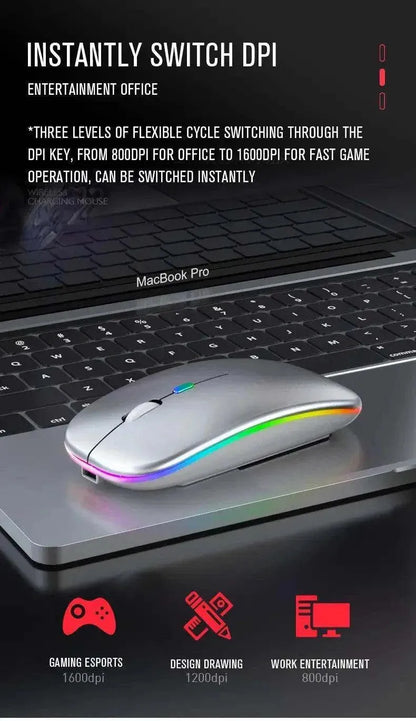 Tablet Phone Computer Bluetooth Wireless Mouse Charging Luminous 2.4G USB Wireless Mouse Portable Mouse - petguardiansupplies