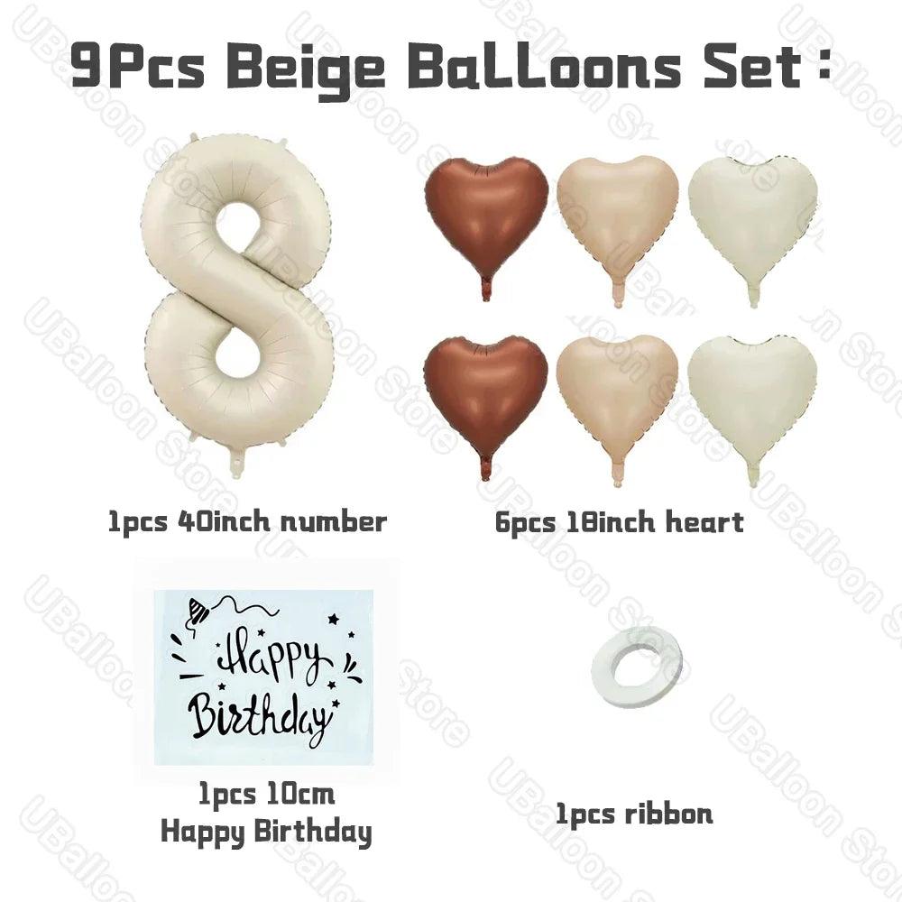 1 Set Beige Birthday Balloons Cream Beige Caramel Number 0-9 Balloon Custom Name Stickers for Birthday Anniversary Party Decor - petguardiansupplies