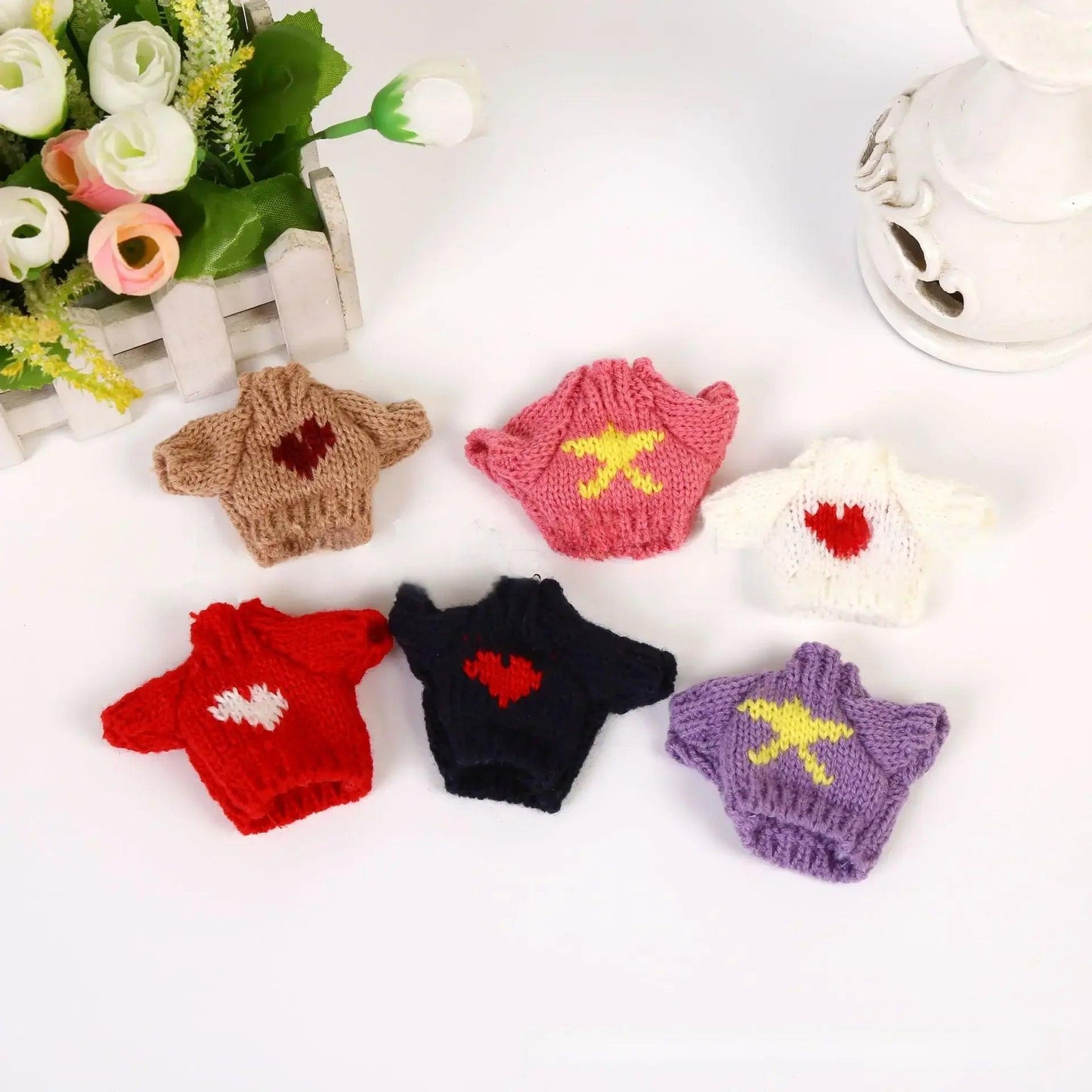 Mini Knit Sweater Doll Clothes Floral Yarn Clothes Plush Doll Toy Fuzzy Pullover Sweater Accessories - petguardiansupplies