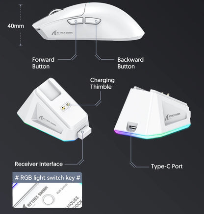 Attack Shark X11 Wireless Mouse,Bluetooth/2.4G/wired Tri-Mode Mouse ,PAW3311 RGB Magnetic charging dock Gaming Mouse - petguardiansupplies