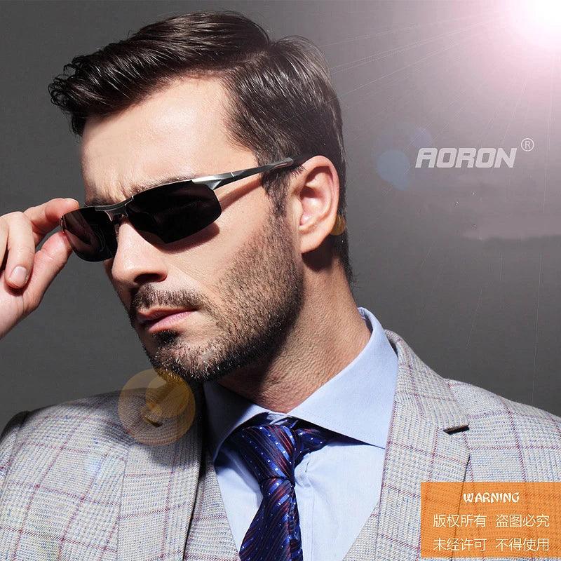 AORON Driving Polarized Sunglasses Men Aluminum Magnesium Frame Sport Sun Glasses Driver Retro Goggles Sunglass UV400 Anti-Glare - petguardiansupplies