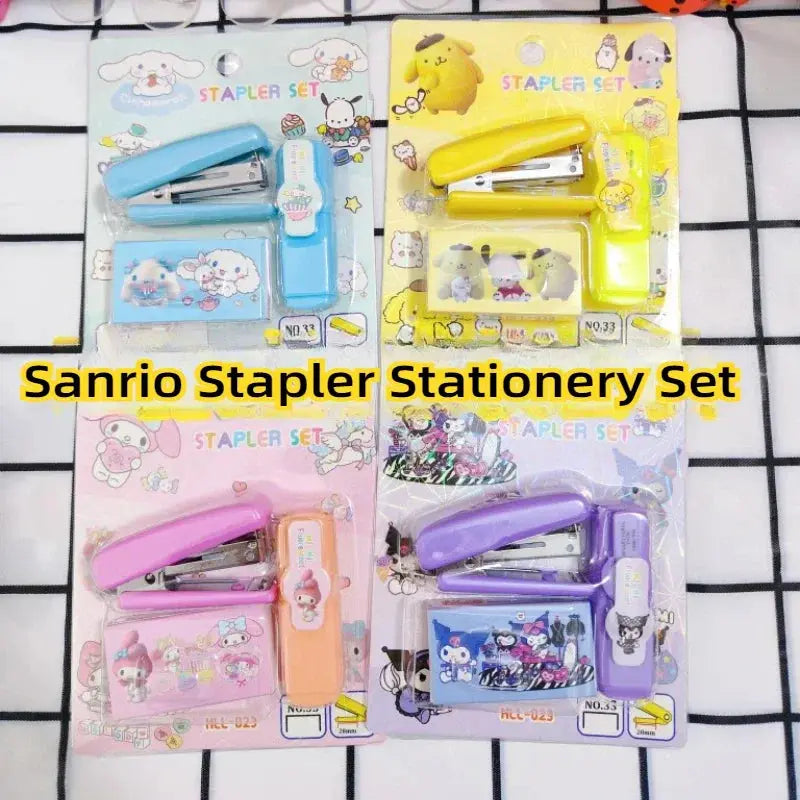 Sanrio Kuromi Cinnamoroll Melody Mini Stapler Highlighter Set Student Office Small Stapler Kawaii School Supplies Stationery Set - petguardiansupplies