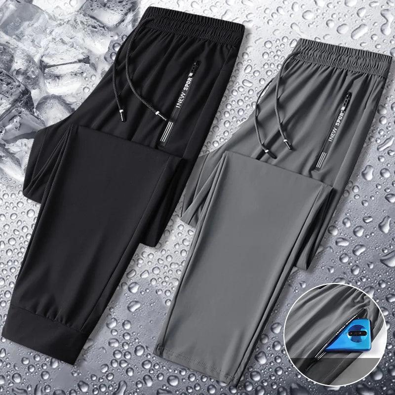 Men Summer Thin Ice Silk Pants Loose Style Workwear Casual Quick Dry Sports Pants Long Breathable High Elasticity - petguardiansupplies