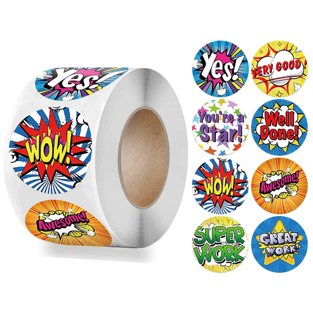 100-500pcs Cute Reward Stickers Roll with Word Motivational Stickers for School Teacher Kids Student Stationery Stickers Kids - petguardiansupplies