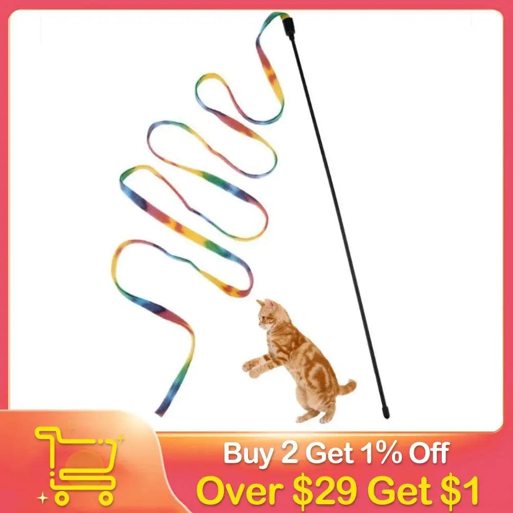 Cat Toys Cute Funny Colorful Rod Teaser Wand Plastic Pet Toys for Cats Interactive Stick Pet Teaser Cat Supplies - petguardiansupplies