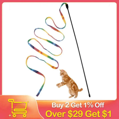 Cat Toys Cute Funny Colorful Rod Teaser Wand Plastic Pet Toys for Cats Interactive Stick Pet Teaser Cat Supplies - petguardiansupplies