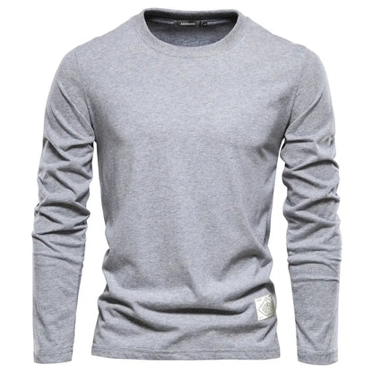 100% Cotton Long Sleeve T shirt For Men Solid Spring Casual Mens T-shirts High Quality Male Tops Classic Clothes Men's T-shirts - petguardiansupplies