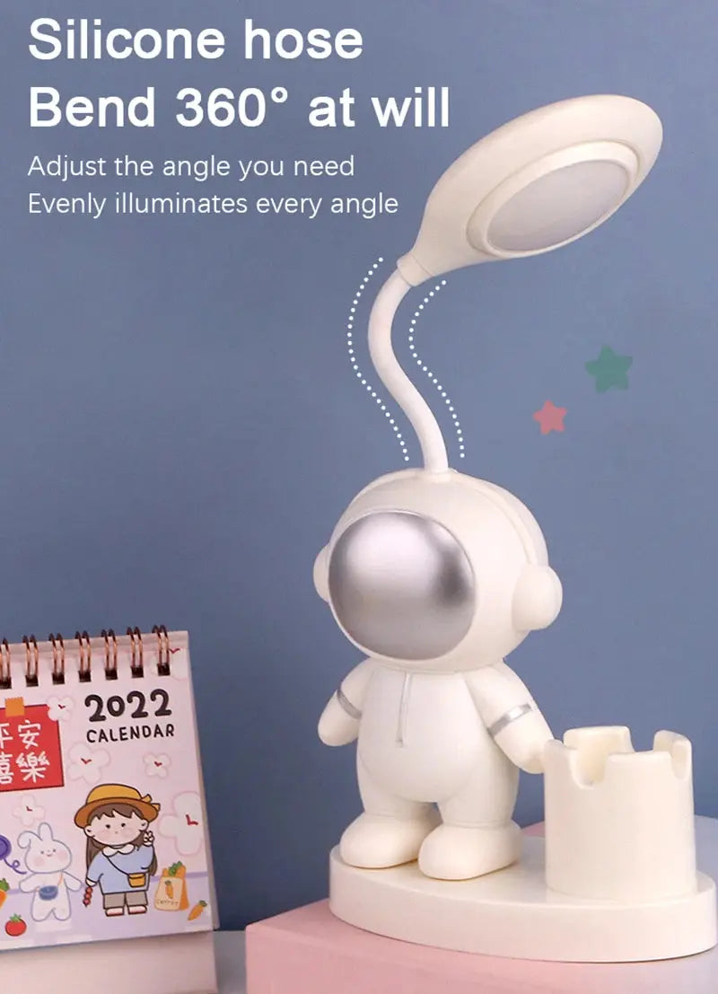 Creative Cute Astronaut Flexible Led Study Desk Lamp with Pencil Sharpener Bedside Color Adjust Table Lamp for Kids Student Room - petguardiansupplies