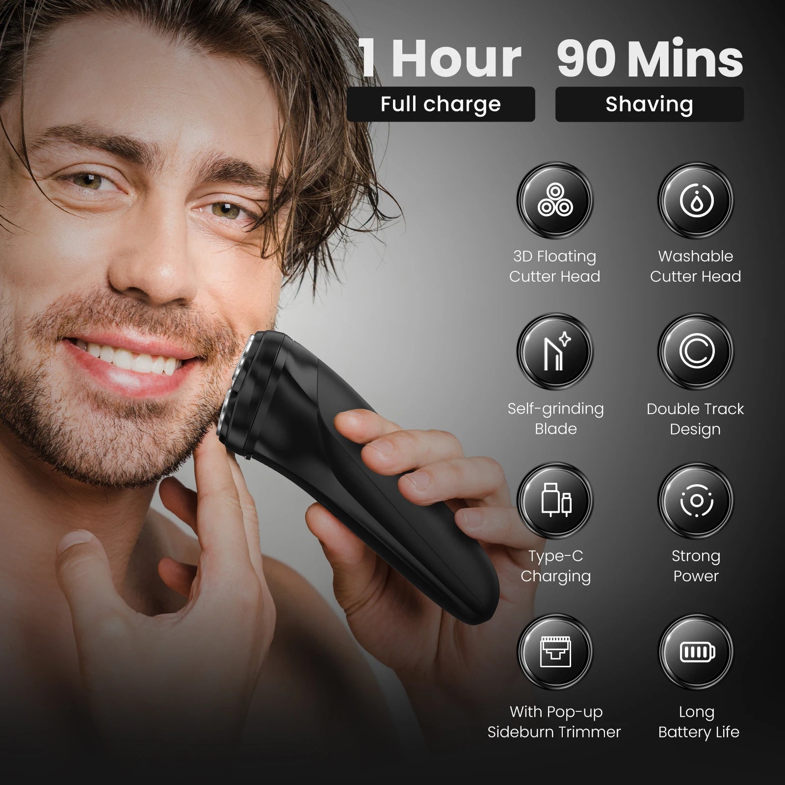 Men's Electric Shaver Beard Trimmer USB Rechargable Hair Cutting Machine - petguardiansupplies