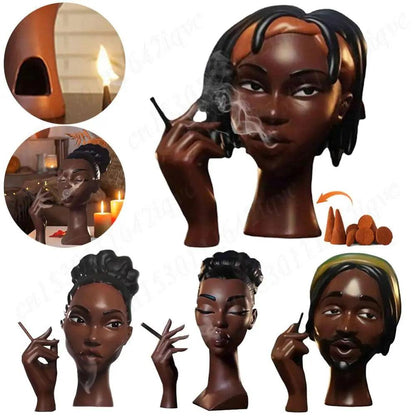 Headscents-Head Incense Burner Black Women Face Incense Holder Handmade Incense Stick Holder Statue for Home Bedroom Office - petguardiansupplies