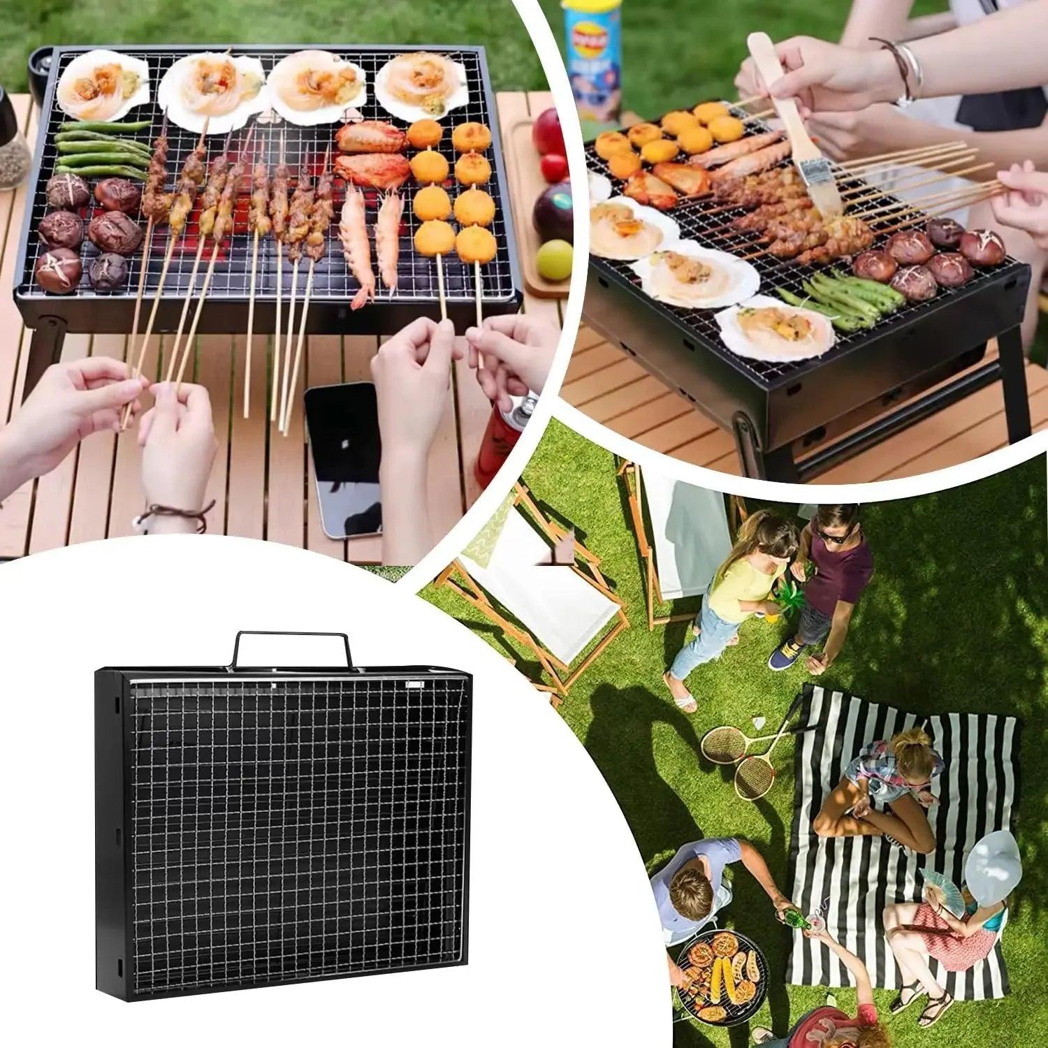 Portable Stainless Steel Folding BBQ Charcoal Grill Small Mini BBQ Tool Kit Outdoor Travel Cooking Camping Picnic Beach - petguardiansupplies