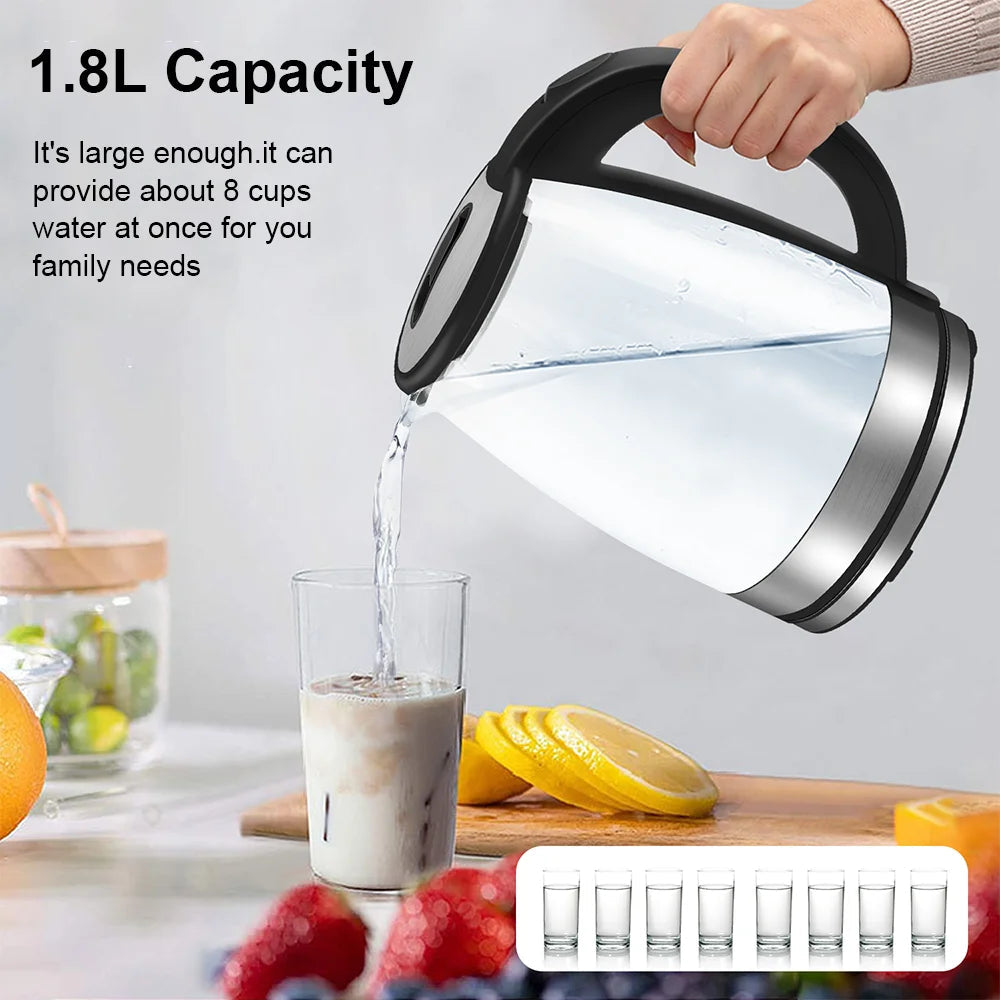 220V 1.8L Electric Kettle Glass Tea Kettle 1500-1800W Water Boiler Home Kitchen water heater,Dry Boiling Protection - petguardiansupplies