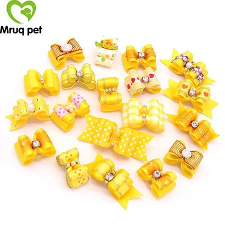 20pcs Pet Dog Cute Hair Bows with Rhinestone&Flowers Ribbon Bows Dog Hair Accessory Dog Groomining Pet Supplies - petguardiansupplies