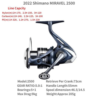 2022 Shimano MIRAVEL 1000 C2000S C2000SHG 2500 2500HG 2500S 2500SHG C3000 C3000HG 4000 4000XG C5000XG Spinning Fishing Reels - petguardiansupplies