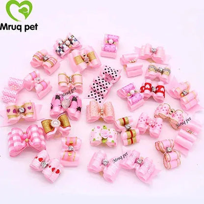 20pcs Pet Dog Cute Hair Bows with Rhinestone&Flowers Ribbon Bows Dog Hair Accessory Dog Groomining Pet Supplies - petguardiansupplies