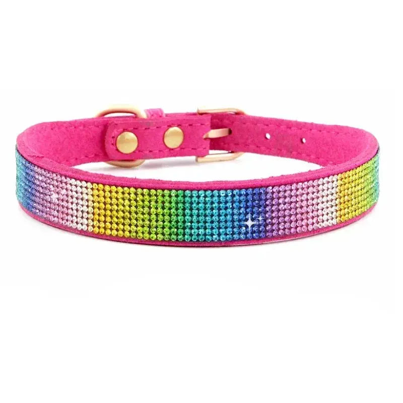 Suede Fiber Crystal Dog Collar Comfortable Glitter Rhinestone Dog Collars Zinc Alloy Buckle Collar for Small Dogs Cats XXS-L - petguardiansupplies