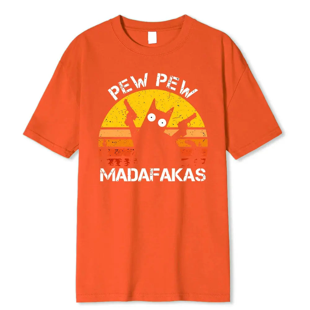 Pew Pew Madafakas Cat With Two Guns Printing Men T Shirts Summer Cotton T-Shirts Breathable Loose Clothes Hip Hop Street Tees - petguardiansupplies