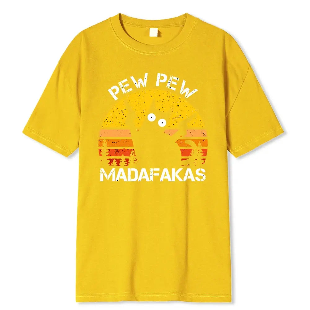 Pew Pew Madafakas Cat With Two Guns Printing Men T Shirts Summer Cotton T-Shirts Breathable Loose Clothes Hip Hop Street Tees - petguardiansupplies