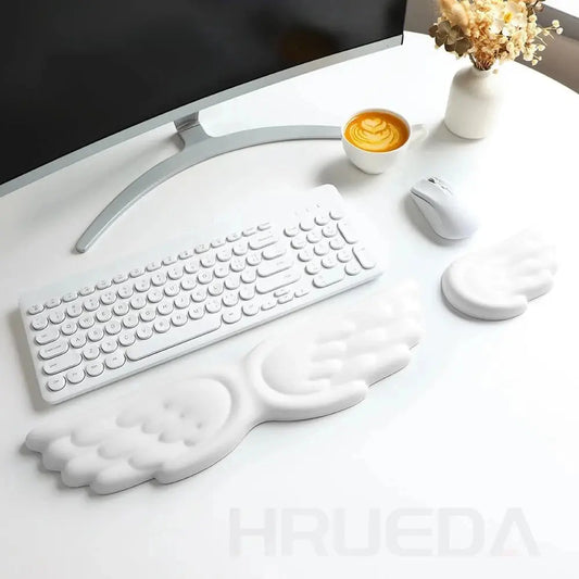 Keyboard Mouse Wrist Rest Angel Wing Memory Foam Mouse Pad Set Wrist Support Ergonomic Non-Slip for Computer Laptop Easy Typing - petguardiansupplies