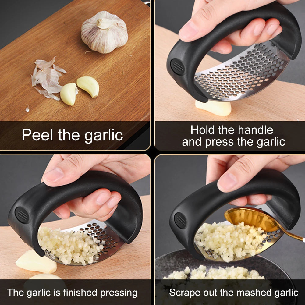 Stainless Steel Garlic Masher Manual Garlic Chopper Curve Garlic Press Crusher for Fruit Vegetable Kitchen Gadget Accessories - petguardiansupplies