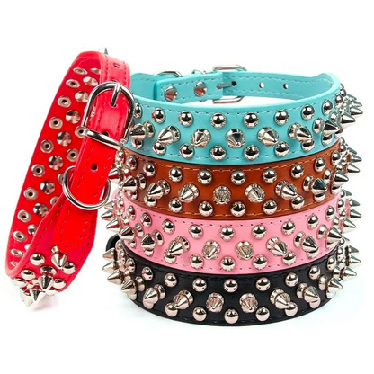 Adjustable Leather Pet Dog collar Neck Strap Supplies PU Leather Punk Rivet Spiked Dog Collar Pet Collars For Small Dog Cat - petguardiansupplies