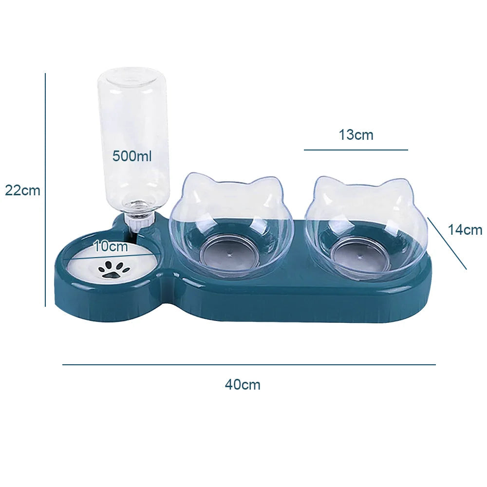 [UK Stock] Pet Feeder Pet Dog Cat Food Bowl Automatic Feeder 2 in 1 Eating Drinking Water Container Anti Slip Double Feeding Bow - petguardiansupplies