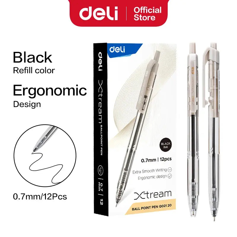 Deli 12PCS/Box Ballpoint Pen 0.7mm Office Gel Pens Smoothing Writing Low Viscosity Ink Writing Pens Office School Stationery - petguardiansupplies