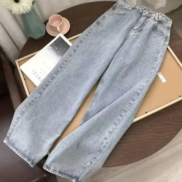 2023 New Style Women's Jeans High-waisted Straight-leg Loose Fit Vintage Wide Leg Bf Trendy Drag-leg Pants - petguardiansupplies