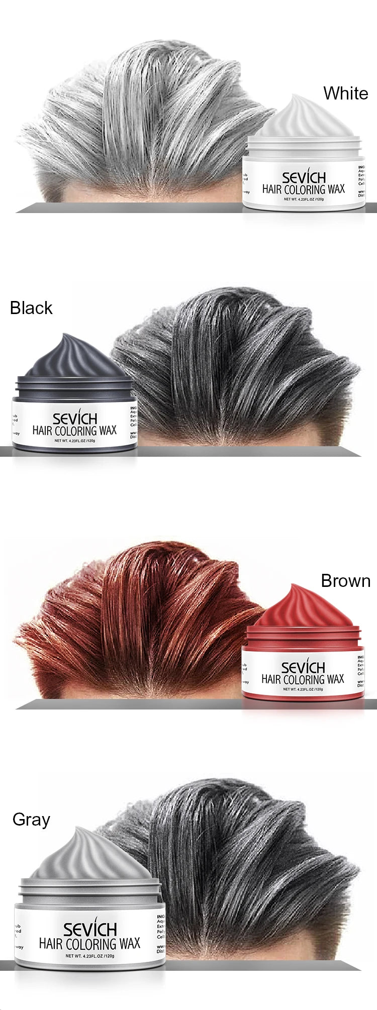 Sevich Temporary Hair Color Wax Men Diy Mud One-time Molding Paste Dye Cream Hair Gel for Hair Coloring Styling Silver Grey 120g - petguardiansupplies