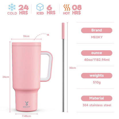 Meoky 40oz Tumbler Handle Straw Multiple Prints Stainless Steel Bottle Thermos Coffee Cup Portable Vacuum Insulated Car Mug Gift - petguardiansupplies