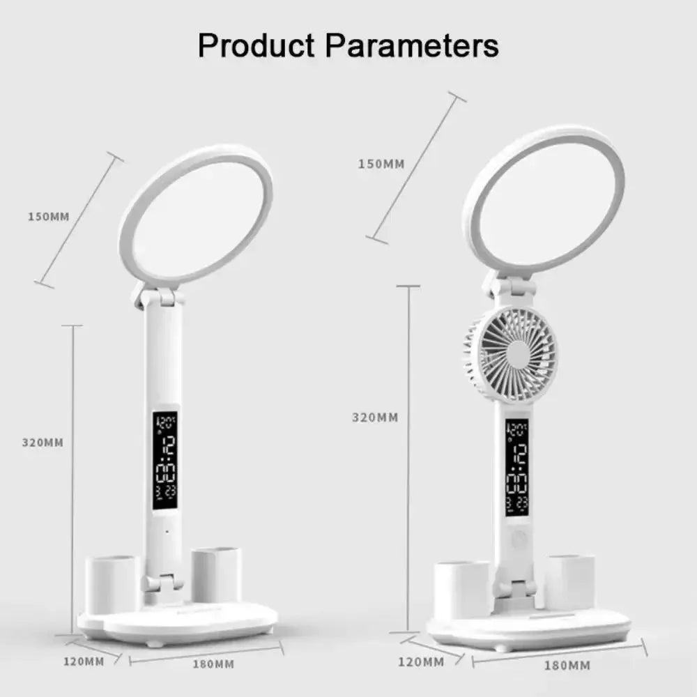 Rechargeable Foldable Touch LED Desk Lamp Table Light with Fan Calendar Clock Dispaly Eye Protection Study Reading Lamp - petguardiansupplies